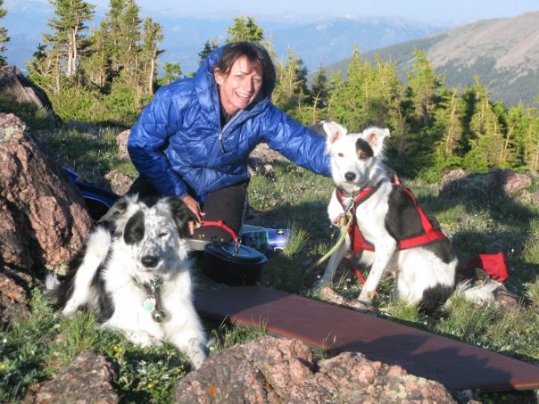 Louisa and dogs camping